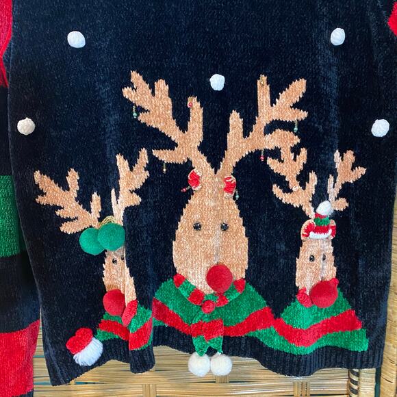 Vintage Berek Reindeer Chenille Holiday Sweater Christmas Embellished Medium - Picture 10 of 10